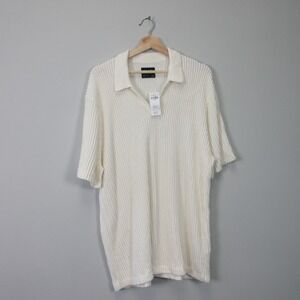 Abercrombie & Fitch Polo Shirt Men XL Ivory Knit Cotton Ribbed Knit NEW 516